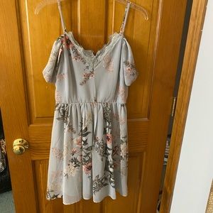 Verona light blue floral off the shoulder dress